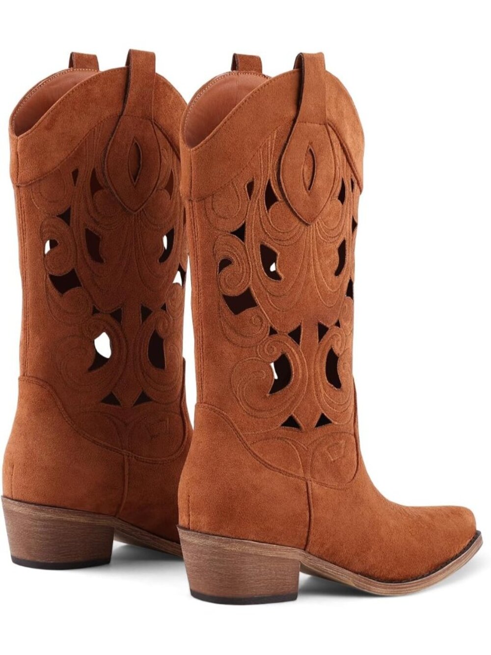 Women's Brown Western Cowgirl Boots with Bow Mid Calf Comfortable Chunky Heel - Picture 6 of 6